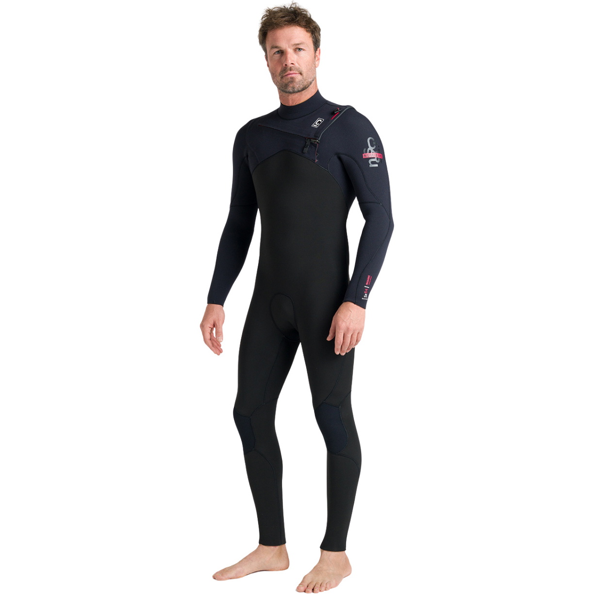 2026 C-Skins Mens Nuwave Session 5/4/3mm Chest Zip Wetsuit CSE54MC - Black / Black / Red